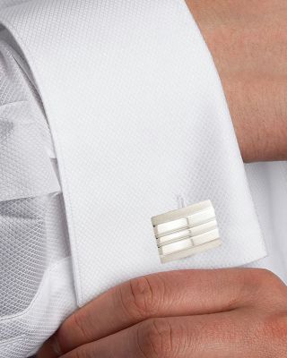 Sterling Silver Lined Rectangular Cufflinks