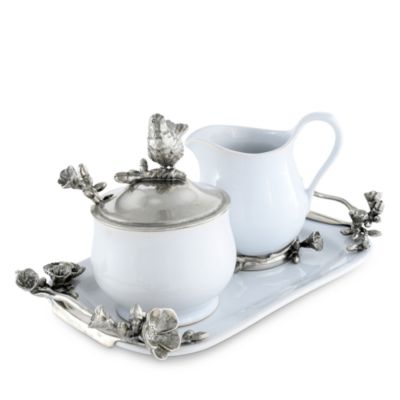 Pewter Song Bird Stoneware Creamer Set