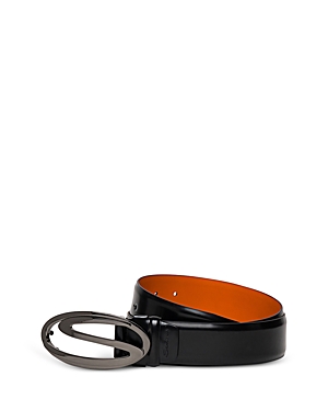 Shop Santoni Men's Leather Logo Buckle Belt In Black
