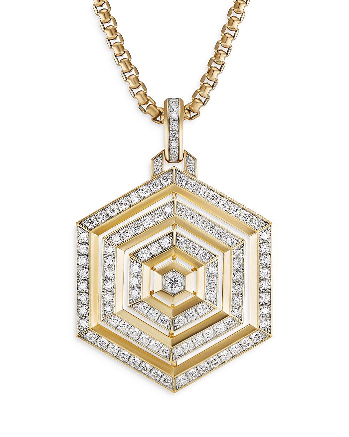 David Yurman - 18K Yellow Gold Carlyle Diamond Hexagon Enhancer Pendant
