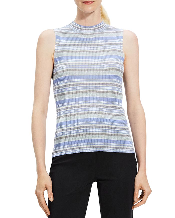 Theory Striped Mock Neck Shell | Bloomingdale's