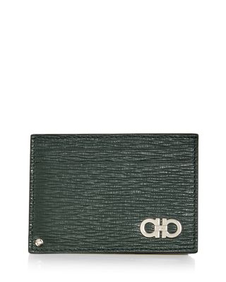 Ferragamo Revival Double Gancio Leather Card Case In Agrifoglio