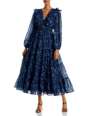 Aqua Paisley Print Tiered Maxi Dress - 100% Exclusive In Blue/black |  ModeSens