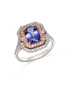 Bloomingdale's - Tanzanite & Diamond Double Halo Ring in 14K Rose & White Gold - 100% Exclusive
