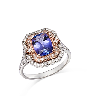 Bloomingdale's Tanzanite & Diamond Double Halo Ring In 14k Rose & White Gold - 100% Exclusive In Blue/white