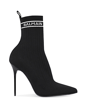 Shop Balmain Women's Skye Pointed Toe Knit High Booties In Black