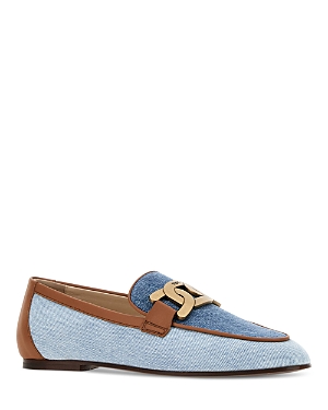 Tod's Women's Kate Almond Toe Loafers In Blue Denim/brown