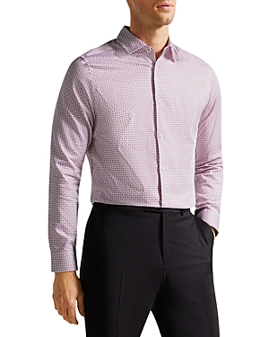 Ted Baker Conifur Geo Print Stretch Cotton Button-up Shirt In Light Pink