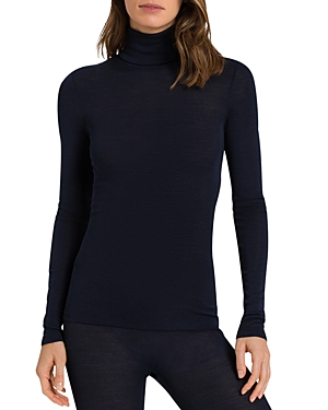 Hanro Wool-silk Turtleneck Sweater In Deep Navy