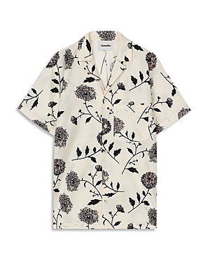 Nanushka Yuki Cotton & Silk Botanical Print Kimono Sleeve Loose Fit button Down Camp Shirt