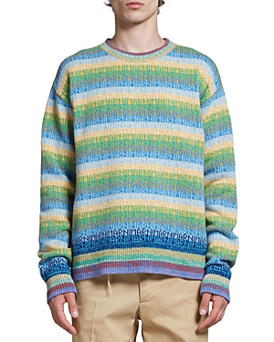 Marni Striped Intarsia Virgin Wool Sweater In Blue