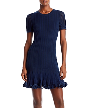 Milly Short Sleeve Fit And Flare Dress In Navy