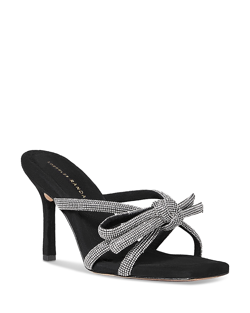 Loeffler Randall Margi Leather Bow Heeled Sandals Black 9 In Black