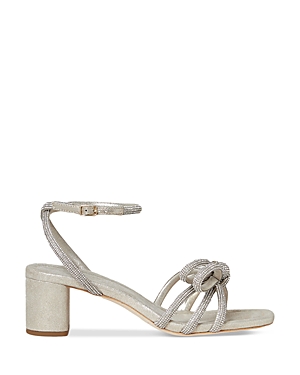 LOEFFLER RANDALL WOMEN'S MIKEL SQUARE TOE RHINESTONE EMBELLISHED KNOTTED STRAPPY BLOCK HEEL SANDALS