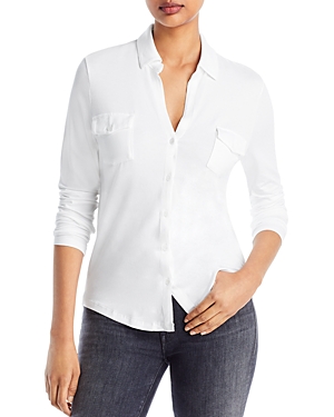 Majestic Point Collar Button Front Shirt In Blanc