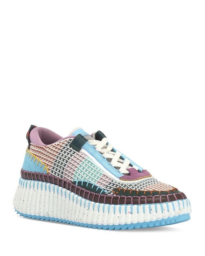 Chloé + Net Sustain Nama Embroidered Suede And Recycled-mesh Sneakers In Creamy Lilac
