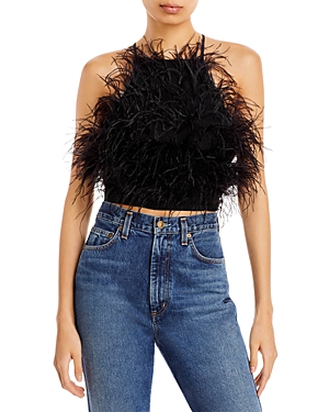 Cult Gaia Joey Ostrich Feather Halter Top In Black