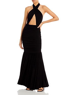 Norma Kamali Cross Halter Side Drape Gown In Black