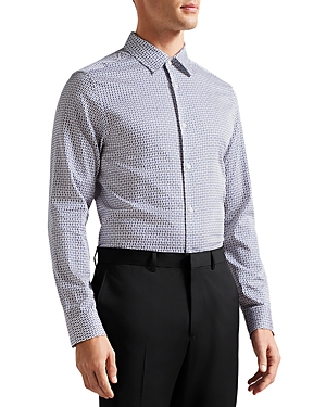 Ted Baker Conifur Geo Print Stretch Cotton Button-up Shirt In Light Blue
