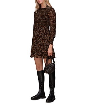 Whistles Shirred Leopard Print Dress