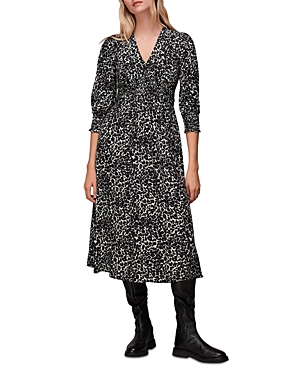 Shop Whistles Shadow Leopard Print Shirred Dress In Black/multi