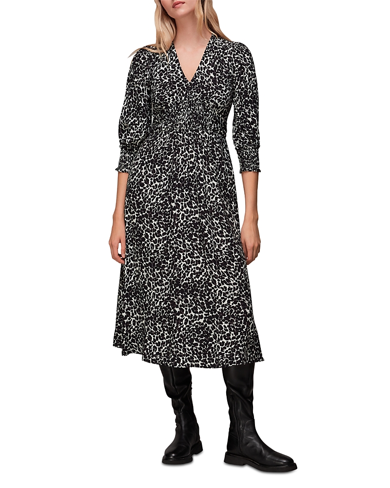 Whistles Shadow Leopard Print Shirred Dress