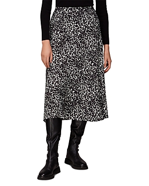 Whistles Shadow Leopard Bias Cut Skirt In Black/multi