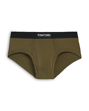 Tom Ford Cotton Blend Briefs In Brown Olive