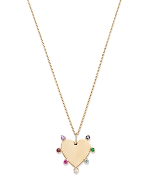 Zoë Chicco 14k Yellow Gold Multi-gemstone & Diamond Polished Heart Pendant Necklace, 18-20 In Multi/gold