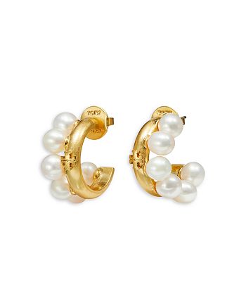 Tory Burch Kira Cultured Freshwater Pearl C Hoop Earrings in 18K Gold  Plated | Bloomingdale's