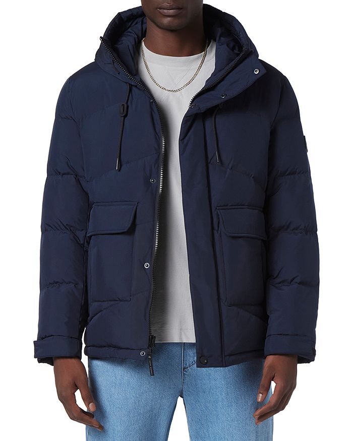 Andrew Marc - Ingram Chevron Quilted Open Bottom Puffer with Snorkel Hood