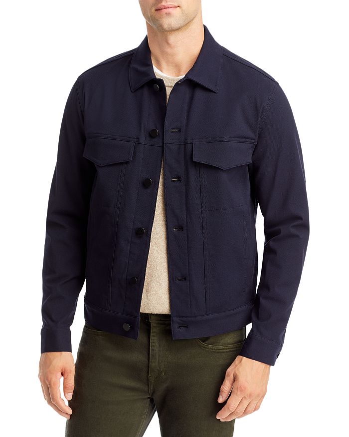 Shop Theory River Stretch Neoteric Twill Trucker Jacket In Dark Navy