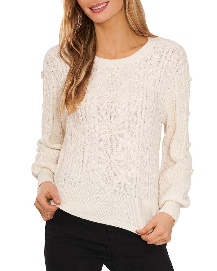 CeCe Embellished Cable Knit Sweater | Bloomingdale's