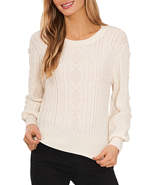 CeCe Embellished Cable Knit Sweater