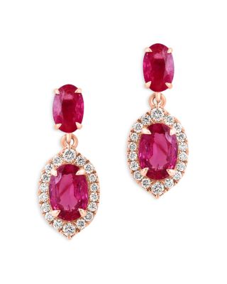 Bloomingdale's Fine Collection - Ruby & Diamond Drop Earrings in 14K Rose Gold - Exclusive