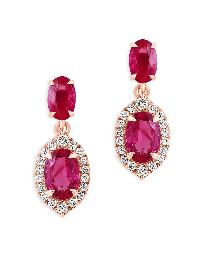 Bloomingdale's - Ruby & Diamond Drop Earrings in 14K Rose Gold - 100% Exclusive