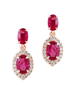 Bloomingdale's Ruby & Diamond Drop Earrings In 14k Rose Gold - 100% Exclusive In Pink/white