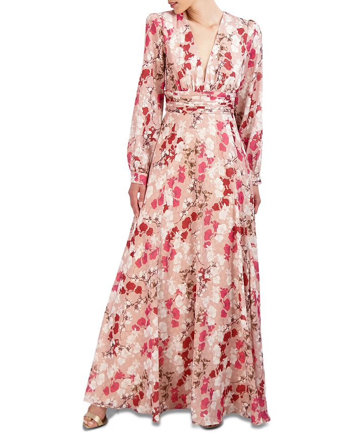 BCBGMAXAZRIA V Neck Pleated Waist Maxi Dress | Bloomingdale's
