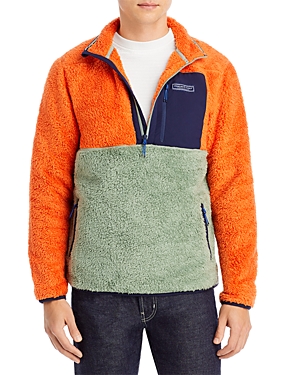 Vineyard Vines Colorblock Sherpa Quarter Zip Jacket In Nautical Orange