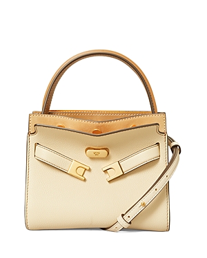 Tory Burch Lee Radziwill Petite Pebbled Double Bag In New Moon/brass