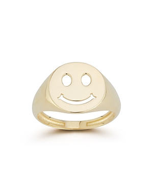 Moon & Meadow 14k Yellow Gold Smiley Face Signet Ring - 100% Exclusive