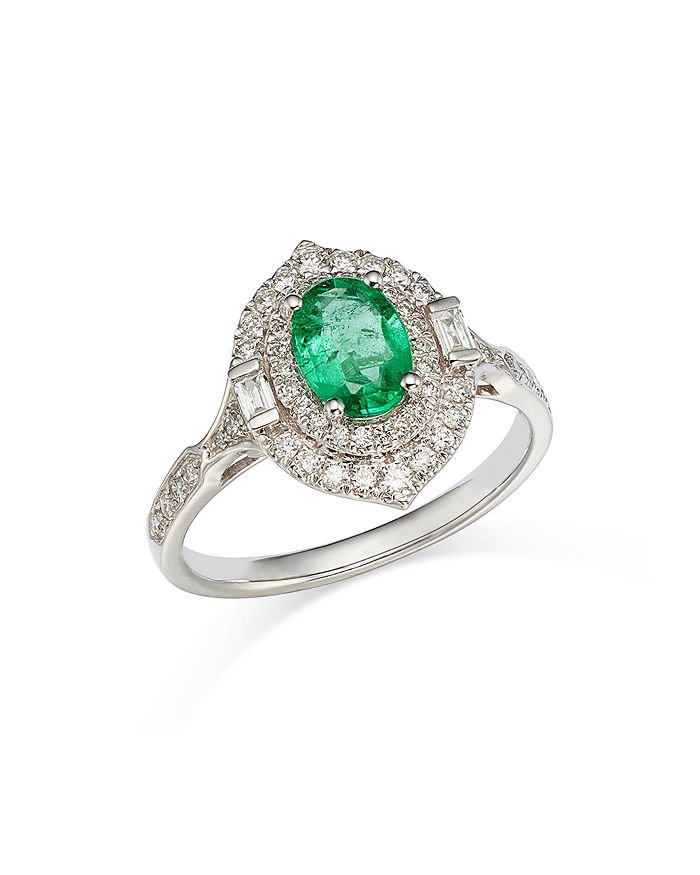 Bloomingdale's Oval Emerald & Diamond Double Halo Ring in 14K White ...