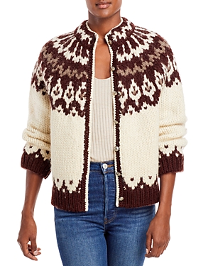 Re/done Fair Isle High Neck Cardigan In Vintage Ivory