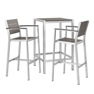 Modway Shore 3 Piece Outdoor Patio Aluminum Pub Set