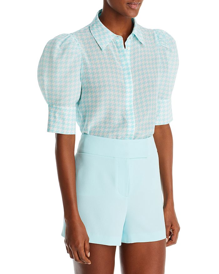 Alice and Olivia Willa Houndstooth Puff-Sleeve Top | Bloomingdale's