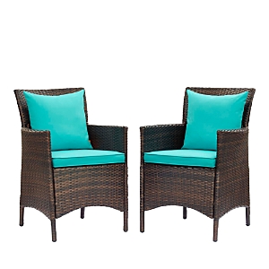Modway Conduit Outdoor Patio Faux Rattan Dining Armchair, Set Of 2 In Brown/turquoise