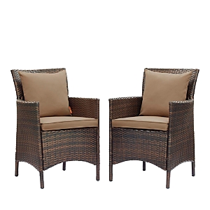 Modway Conduit Outdoor Patio Wicker Rattan Dining Armchair Set Of 2 In Brown/mocha