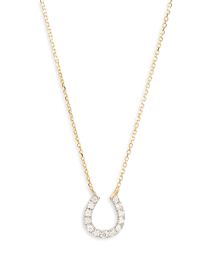 Adina Reyter Diamond Pave Horseshoe Pendant Necklace In 14k Gold, 15 In White/gold