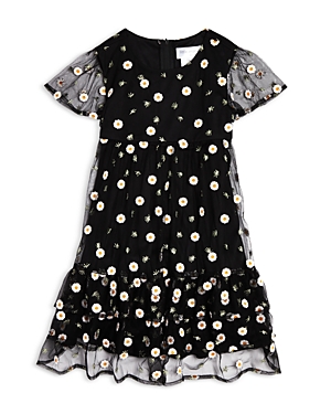 Us Angels Girls' Flutter Sleeve Daisy Embroidered Mesh Dress - Big Kid In Black