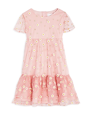 Us Angels Girls' Flutter Sleeve Daisy Embroidered Mesh Dress - Little Kid In Pink